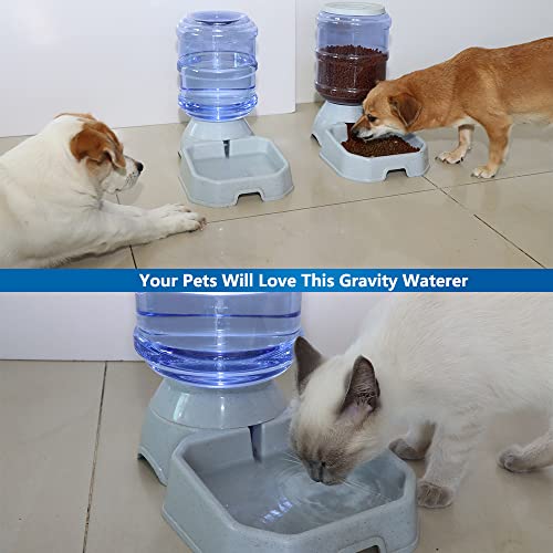 Automatic Dog Cat Feeders Water Bowl Dispenser Gravity Water Fountain Large Capacity 3.8L,1 Gallon Large Capacity for Medium Large Pets