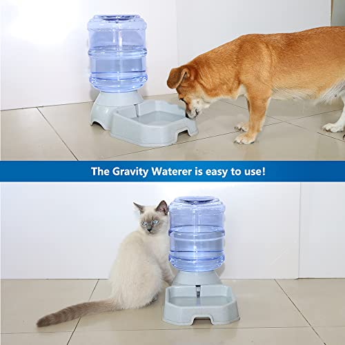Automatic Dog Cat Feeders Water Bowl Dispenser Gravity Water Fountain Large Capacity 3.8L,1 Gallon Large Capacity for Medium Large Pets