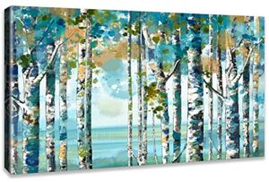 qorvami wall art green white birch tree forest canvas wall art one panel landscape nature picture modern artwork canvas prints, 20"x 40" framed for home decor office living room bedroom wall decorations