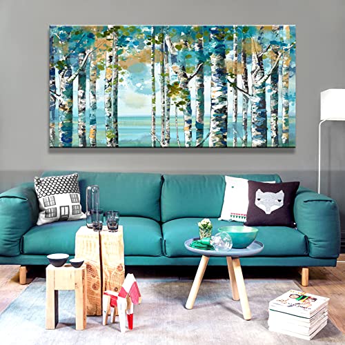 qorvami Wall Art Green White Birch Tree Forest Canvas Wall Art One Panel Landscape Nature Picture Modern Artwork Canvas Prints, 20"x 40" Framed for Home Decor Office Living Room Bedroom Wall Decorations