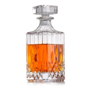 flybold whiskey decanter with glass stopper - vintage bourbon decanter for wine | vodka | brandy - alcohol glass decanter gift for men - decorative booze container bottle with lid dishwasher safe