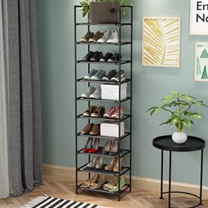 Wehiyo Free Standing Shoe Rack for Closet 10 Tiers Shoe Organizer Shoe Cabinet for Entryway 20-24 Pairs Boots and Shoes Organizer Closet Organizer and Storage Metal Stackable Shoe Shelf with Hooks