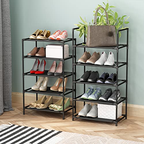 Wehiyo Free Standing Shoe Rack for Closet 10 Tiers Shoe Organizer Shoe Cabinet for Entryway 20-24 Pairs Boots and Shoes Organizer Closet Organizer and Storage Metal Stackable Shoe Shelf with Hooks