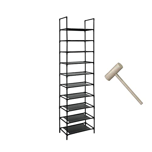Wehiyo Free Standing Shoe Rack for Closet 10 Tiers Shoe Organizer Shoe Cabinet for Entryway 20-24 Pairs Boots and Shoes Organizer Closet Organizer and Storage Metal Stackable Shoe Shelf with Hooks