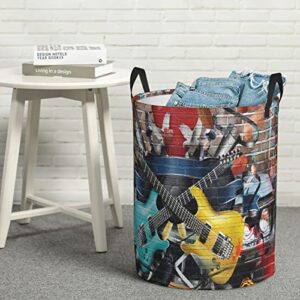 Laundry Basket,Collage Of Music Color And Musical Instruments Street Wall Art Joyful Nostalgia,Large Canvas Fabric Lightweight Storage Basket/Toy Organizer/Dirty Clothes Collapsible Waterproof For College Dorms-Large