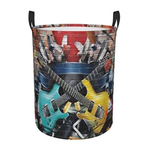 laundry basket,collage of music color and musical instruments street wall art joyful nostalgia,large canvas fabric lightweight storage basket/toy organizer/dirty clothes collapsible waterproof for college dorms-large