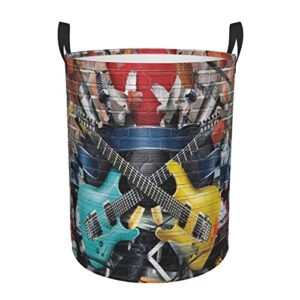 Laundry Basket,Collage Of Music Color And Musical Instruments Street Wall Art Joyful Nostalgia,Large Canvas Fabric Lightweight Storage Basket/Toy Organizer/Dirty Clothes Collapsible Waterproof For College Dorms-Large