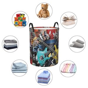 Laundry Basket,Collage Of Music Color And Musical Instruments Street Wall Art Joyful Nostalgia,Large Canvas Fabric Lightweight Storage Basket/Toy Organizer/Dirty Clothes Collapsible Waterproof For College Dorms-Large