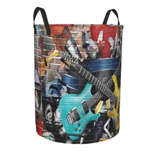 Laundry Basket,Collage Of Music Color And Musical Instruments Street Wall Art Joyful Nostalgia,Large Canvas Fabric Lightweight Storage Basket/Toy Organizer/Dirty Clothes Collapsible Waterproof For College Dorms-Large