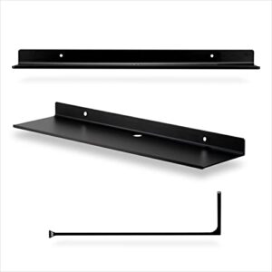 BRAINWAVZ 19.5" Floating Metal Wall Shelf for Books, Organizer, Speakers, Plants, Cameras, Books, Decor Display, Storage, Routers & More Wide Universal Holder Shelf (Black)