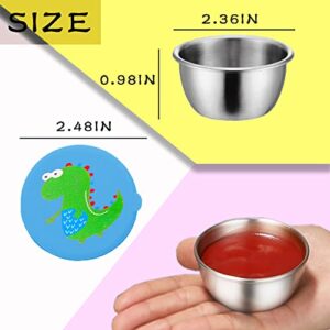 YZDTECH Salad Dressing Containers To Go, Reusable Small Containers with Lids, Stainless Steel Condiment Cup with dinosaur Leakproof Silicone Lids, Fits in Bento Box for Lunch