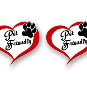 2- Pet Friendly Heart with Paw Love 4.5'' Decals Animals Welcome Paws Cute Store Entrance Sticker Decal Pet Adoption Rescue Kennel Car SUV Animal Shelter Vinyl Stickers