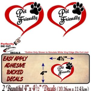 2- Pet Friendly Heart with Paw Love 4.5'' Decals Animals Welcome Paws Cute Store Entrance Sticker Decal Pet Adoption Rescue Kennel Car SUV Animal Shelter Vinyl Stickers