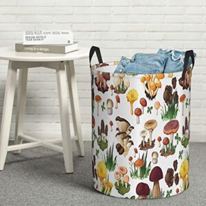 Laundry Basket,Pattern With Types Of Mushrooms Wild Species Organic Natural Food Garden Theme,Large Canvas Fabric Lightweight Storage Basket/Toy Organizer/Dirty Clothes Collapsible Waterproof For College Dorms-Large