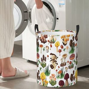 Laundry Basket,Pattern With Types Of Mushrooms Wild Species Organic Natural Food Garden Theme,Large Canvas Fabric Lightweight Storage Basket/Toy Organizer/Dirty Clothes Collapsible Waterproof For College Dorms-Large
