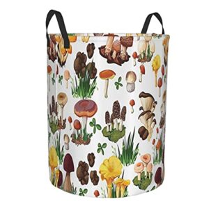 Laundry Basket,Pattern With Types Of Mushrooms Wild Species Organic Natural Food Garden Theme,Large Canvas Fabric Lightweight Storage Basket/Toy Organizer/Dirty Clothes Collapsible Waterproof For College Dorms-Large