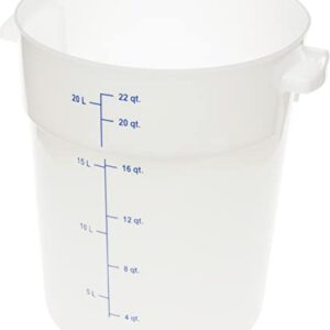 Carlisle FoodService Products CFS StorPlus Plastic Round Food Storage Container, 22 Quart, White, (Pack of 6)