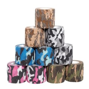 cohesive vet wrap for dogs, self adhesive bandages in bulk, pet cat wound care, gauss bandage for horses by downtown pet supply (rainbow camo, 10 pack)