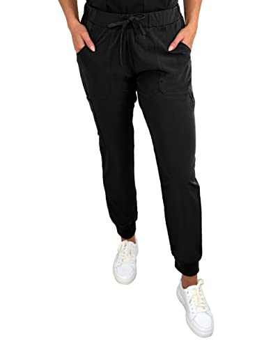 JDM Uniforms Women's 5 Pocket Jogger Scrub Pant Medical Nursing Black-Large