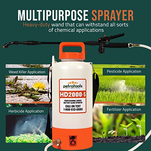 PetraTools Battery Powered Sprayer, Electric Sprayers in Lawn and Garden with Easy-to-Carry Strap, Weed Sprayer, Electric Sprayer & Yard Sprayer with Ultra Long-Lasting Battery Life (2 Gallons)