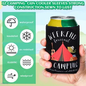 12 Pcs Camping Can Sleeves Happy Camper Neoprene Can Sleeves Soda Can Beverage for Camping Picnic Outdoor Activities Supplies Camper Decor RV Decorations for Inside Camper