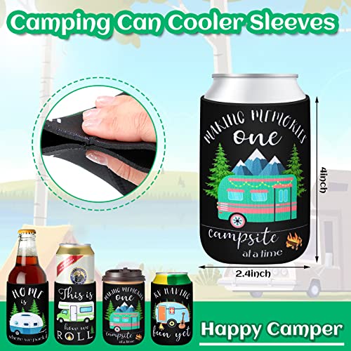 12 Pcs Camping Can Sleeves Happy Camper Neoprene Can Sleeves Soda Can Beverage for Camping Picnic Outdoor Activities Supplies Camper Decor RV Decorations for Inside Camper