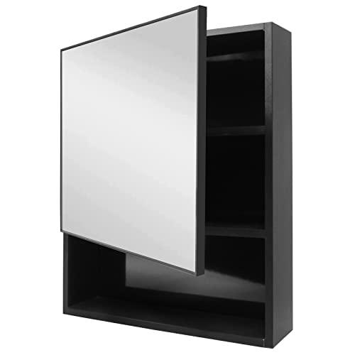 YEPOTUE Black Mirrored Medicine Cabinet 23.6" x19.6 Bathroom Wall Mounted Space Aluminum Storage, Water, and Rust Resistant, Surface Mount…