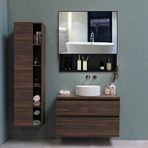 YEPOTUE Black Mirrored Medicine Cabinet 23.6" x19.6 Bathroom Wall Mounted Space Aluminum Storage, Water, and Rust Resistant, Surface Mount…