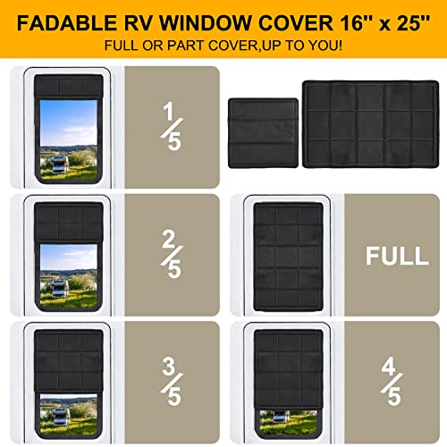 RV Door Window Shade, 2 Pack Magnetic Foldeble RV Window Coverings 16'' x 25'' + 16'' x 16'', RV Skylight Cover with Insulation Waterproof Surface, UV Rays Protection Privacy Blockout