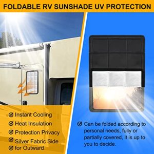 RV Door Window Shade, 2 Pack Magnetic Foldeble RV Window Coverings 16'' x 25'' + 16'' x 16'', RV Skylight Cover with Insulation Waterproof Surface, UV Rays Protection Privacy Blockout