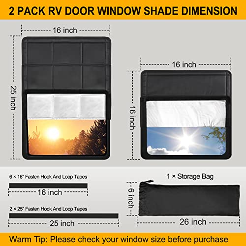 RV Door Window Shade, 2 Pack Magnetic Foldeble RV Window Coverings 16'' x 25'' + 16'' x 16'', RV Skylight Cover with Insulation Waterproof Surface, UV Rays Protection Privacy Blockout