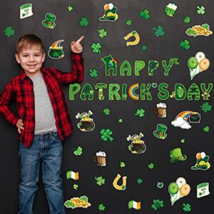 68 Pcs St. Patrick's Day Classroom Bulletin Border Decoration Shamrock Cutouts Gold Cutouts Hat Beer Mug Cutouts Happy St. Patrick's Day Cutouts for St. Patrick's Classroom Wall Decor (Fresh Shamrock)