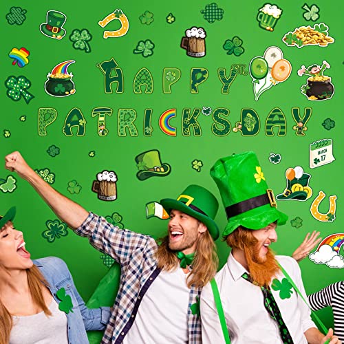 68 Pcs St. Patrick's Day Classroom Bulletin Border Decoration Shamrock Cutouts Gold Cutouts Hat Beer Mug Cutouts Happy St. Patrick's Day Cutouts for St. Patrick's Classroom Wall Decor (Fresh Shamrock)