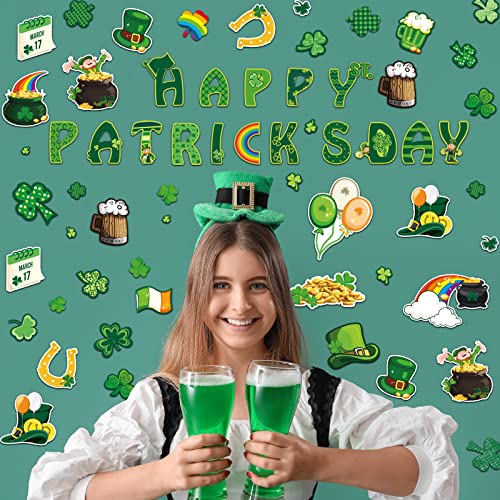 68 Pcs St. Patrick's Day Classroom Bulletin Border Decoration Shamrock Cutouts Gold Cutouts Hat Beer Mug Cutouts Happy St. Patrick's Day Cutouts for St. Patrick's Classroom Wall Decor (Fresh Shamrock)