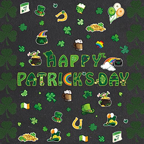 68 Pcs St. Patrick's Day Classroom Bulletin Border Decoration Shamrock Cutouts Gold Cutouts Hat Beer Mug Cutouts Happy St. Patrick's Day Cutouts for St. Patrick's Classroom Wall Decor (Fresh Shamrock)