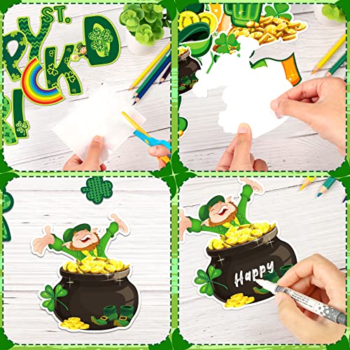 68 Pcs St. Patrick's Day Classroom Bulletin Border Decoration Shamrock Cutouts Gold Cutouts Hat Beer Mug Cutouts Happy St. Patrick's Day Cutouts for St. Patrick's Classroom Wall Decor (Fresh Shamrock)