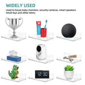 Wall Mount Floating Shelves for 2 Pcs Security Camera Shelf Mini Speaker Other Small Items in Bedroom Bathroom Kitchen Living Room Clear Mini Shelf Flexible Use for Wall Space(L)
