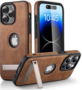 wtcase for iphone 14 pro max leather case, thin flexible soft grip luxury vgean cover for men, protective slim kickstand shockproof phone cases compatible with iphone 14 pro max(2022) 6.7" (brown)