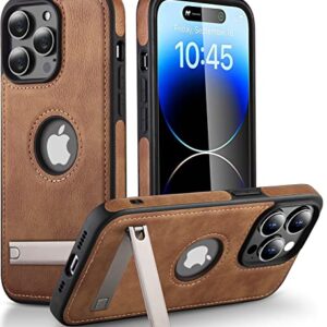 WTCASE for iPhone 14 Pro Max Leather Case, Thin Flexible Soft Grip Luxury Vgean Cover for Men, Protective Slim Kickstand Shockproof Phone Cases Compatible with iPhone 14 Pro Max(2022) 6.7" (Brown)