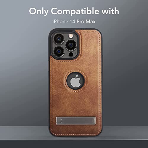 WTCASE for iPhone 14 Pro Max Leather Case, Thin Flexible Soft Grip Luxury Vgean Cover for Men, Protective Slim Kickstand Shockproof Phone Cases Compatible with iPhone 14 Pro Max(2022) 6.7" (Brown)