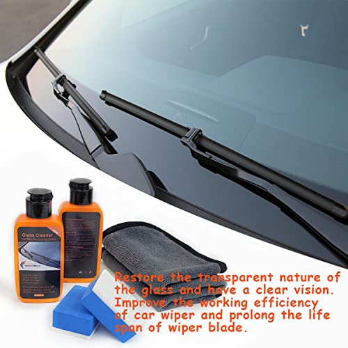 2PCS Car Glass Oil Film Cleaner 240g with Microfiber Towel and Sponge,Glass Film Removal Paste,Car Windshield Oil Film Cleaner for Auto and Home Eliminates Coatings to Restore Glass to Clear