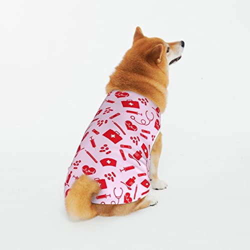 Pink Nurse Medical Instrument Pet Dog Cat Clothes Soft Cotton Dogs T-Shirt Cool Breathable Pet Vest Casual Cozy Lightweight Dog Pajamas for Medium Large Dogs