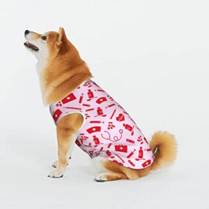 Pink Nurse Medical Instrument Pet Dog Cat Clothes Soft Cotton Dogs T-Shirt Cool Breathable Pet Vest Casual Cozy Lightweight Dog Pajamas for Medium Large Dogs