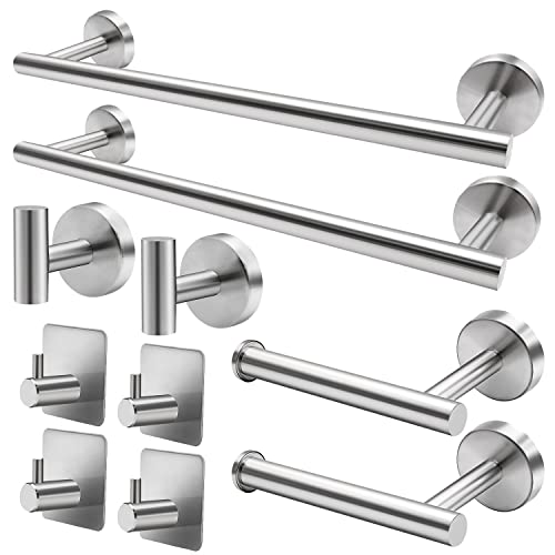 Bathroom Hardware Set, 5/10/20pcs Bathroom Hardware Set, Stainless Steel Bath Hardware Set Including 16" Hand Towel Bars, Toilet Paper Holders, 3 Multifunctional Robe Hooks (10pcs, Brushed Nickel)