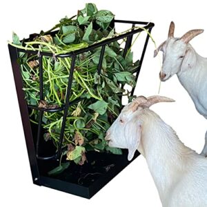 qvqe hay feeder goat, 18 gallon multiple sided goat hay rack, heavy duty iron wall hay rack for sheep with detachable grain tray, effortless installation in farm, yield… (2 in 1)