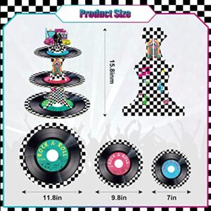 50s Rock and Roll Party Decorations, 3 Tier Retro Theme Music Cupcake Stand, Record Cupcake Tower, Grease Party Dessert Tower for 1950s Theme Music Birthday Party Supplies