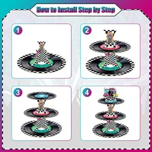 50s Rock and Roll Party Decorations, 3 Tier Retro Theme Music Cupcake Stand, Record Cupcake Tower, Grease Party Dessert Tower for 1950s Theme Music Birthday Party Supplies