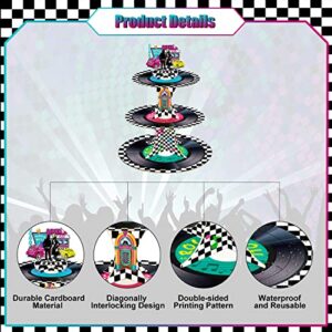 50s Rock and Roll Party Decorations, 3 Tier Retro Theme Music Cupcake Stand, Record Cupcake Tower, Grease Party Dessert Tower for 1950s Theme Music Birthday Party Supplies