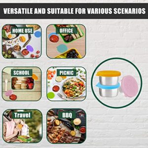 Jeadiuwe Salad Dressing Container To Go 6 x 1.7 oz Set,Reusable Small Stainless Steel Condiments Containers with the silicone Lids，Reusable Leakproof Sauce Containers for Lunch Box Leak Proof