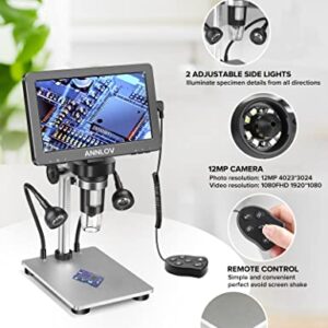 ANNLOV 7" LCD Digital Microscope with 32GB TF Card 1200X Maginfication 1080P Coin Microscope, 48Pcs Prepared Microscope Slide